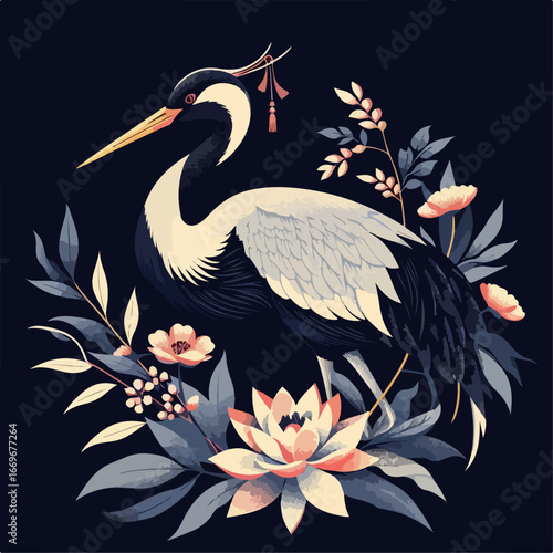 flat illustration of a beautiful stork