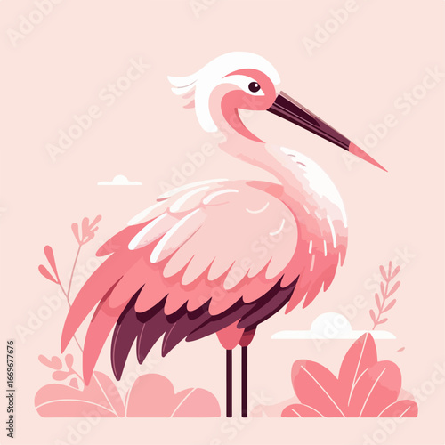 flat illustration of a beautiful stork