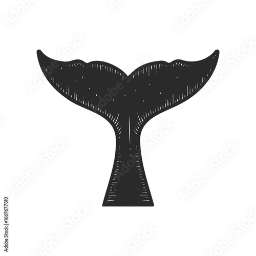 Monochrome whale tail illustration on white background