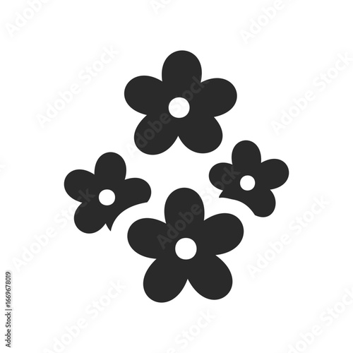 Silhouette of four blossoming flowers in cluster