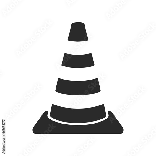 Black and white traffic cone icon on white background