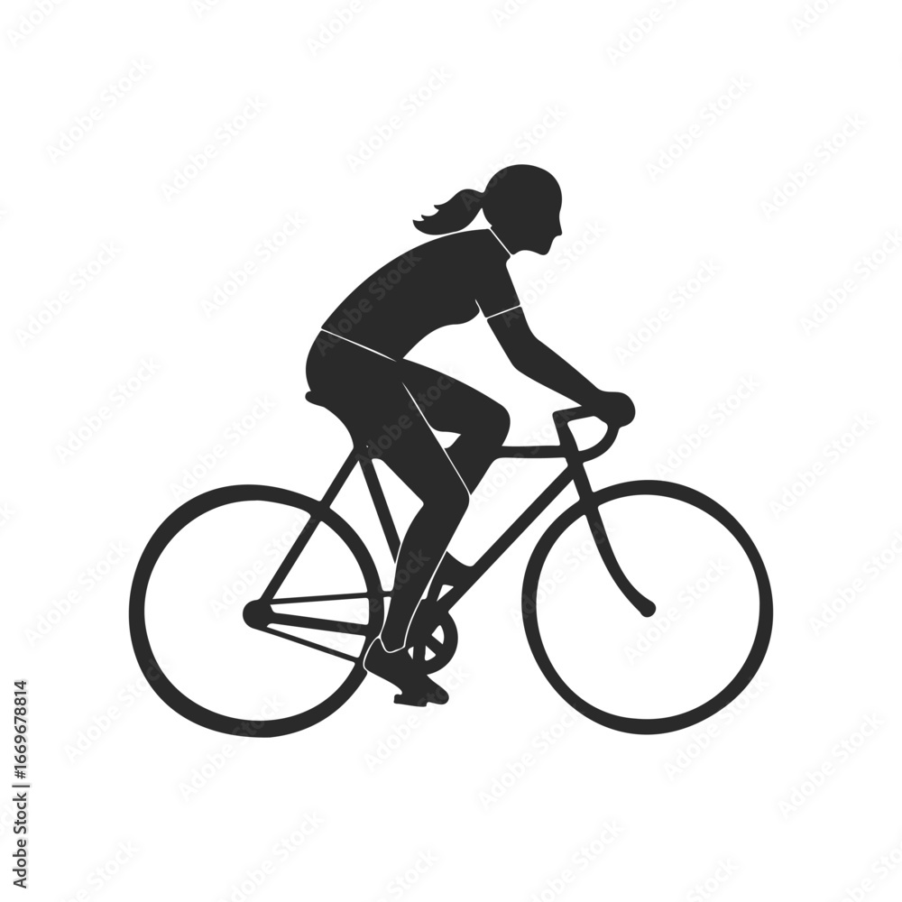 Naklejka premium Silhouette of female bicyclist in motion on road bike