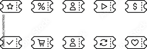 Collection of voucher ticket icons for discount offers and promotional sales marketing vector design