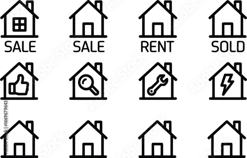 Real estate icons set for sale rent sold property search like repair and home concept vector design