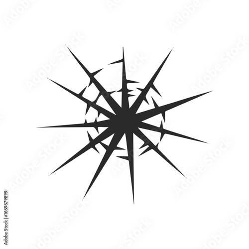 Abstract black spiky starburst on white background