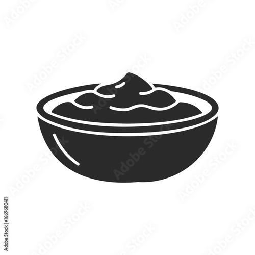 Black and white icon of a bowl filled with creamy substance