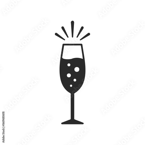 Celebration icon: sparkling wine glass with bubbles and celebration splash