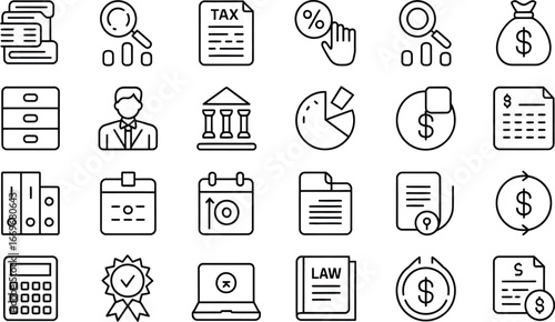 Accounting finance tax business management and financial planning vector icon set for seo optimization