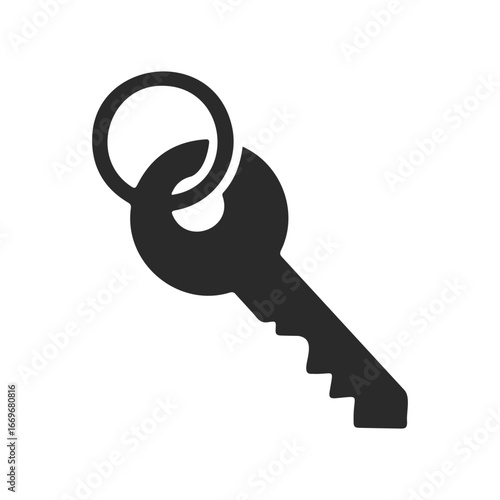 Simple black key icon with keyring symbol on white background