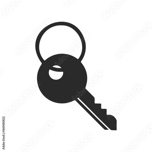 Black silhouette of a key on white background