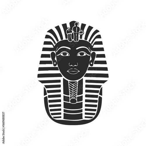 Iconic pharaoh mask illustration with geometric patterns and regal headdress