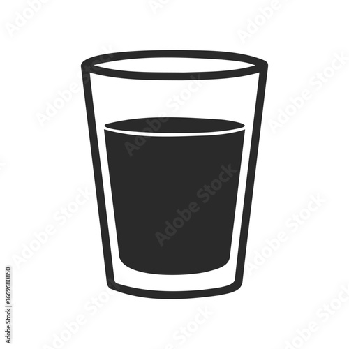 Icon of a glass filled with liquid, simplistic black and white design