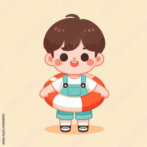 flat illustration of a child wearing a life jacket