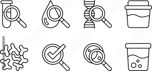 Medical laboratory tests and analysis vector icons for healthcare and scientific research use case design
