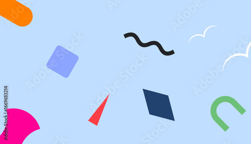 Abstract Colorful Geometric Shapes on Light Blue Background