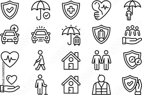 Insurance coverage icons set vector illustration including health car home life travel and protection