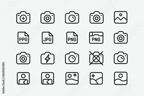 Camera icon set vector illustration for photography and image file format design elements graphic resource