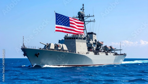 US Navy Destroyer Sailing Open Ocean