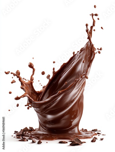 Vivid chocolate splash captured in dynamic liquid motion with glossy rich texture ideal for food photography dessert advertising and gourmet culinary visuals