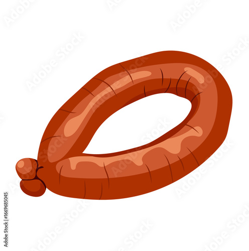 Ring Bologna Sausage Illustration Isolated on White Background