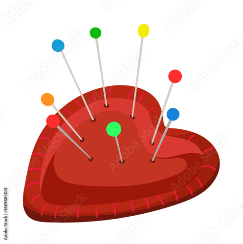 Heart Pincushion with Colorful Pins Illustration Isolated on White Background