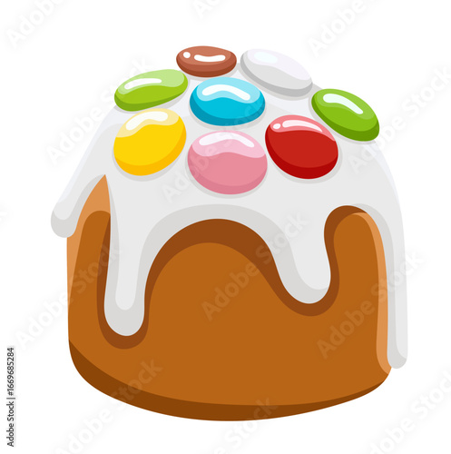 Traditional Ukraine Easter Cake or Kulich Illustration Isolated on White Background