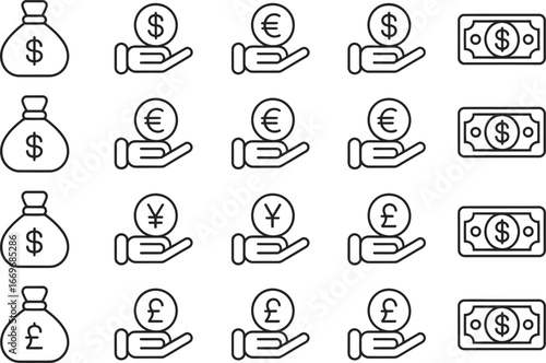 Money currency exchange finance investment wealth icon set vector illustration for business design