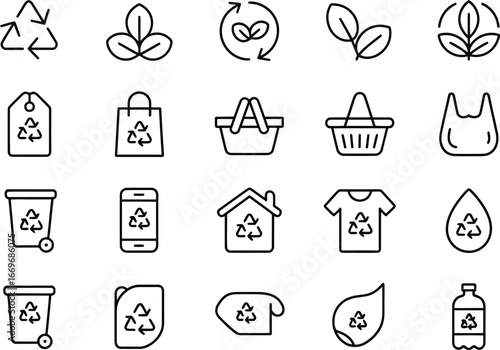 Vector recycling icons set, eco friendly design elements for sustainable living and environmental protection