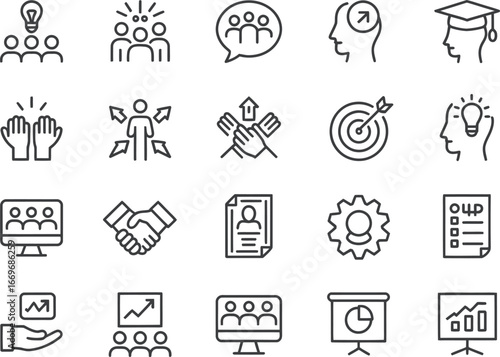 Business strategy icons set vector illustration for management teamwork and leadership concept design