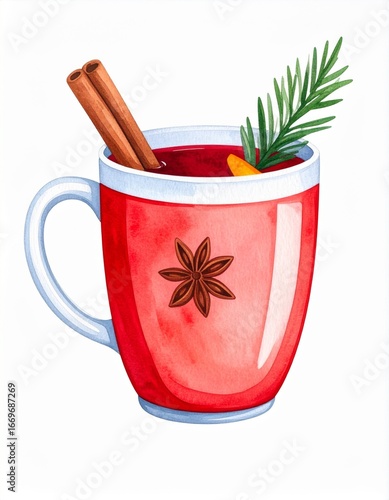 Cozy Red Mulled Wine with Spices Illustration for Winter Holiday and Christmas