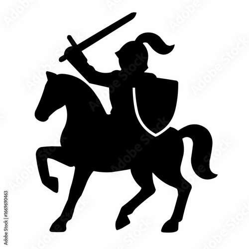 Black vector silhouette of a horse and rider in a gallop, a classic equestrian illustration