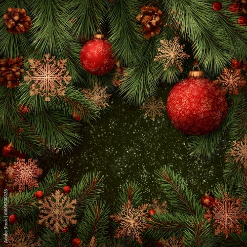 christmas tree branches with cones