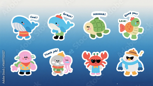 Cheerful Aquatic Animal Stickers for Joyful Expression