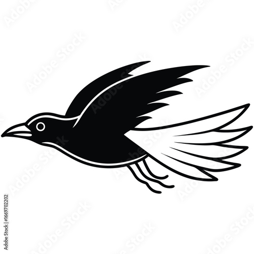 black crow flying line art vector icon