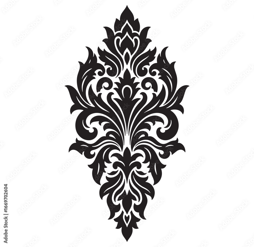 Elegant black and white damask floral design for luxury decorative elements