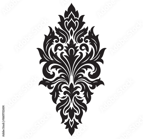 Elegant black and white damask floral design for luxury decorative elements