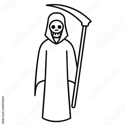 grim reaper with scythe line art vector icon