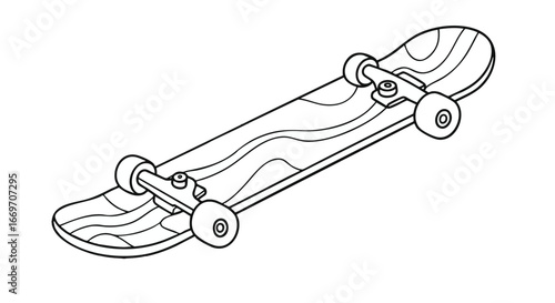 Skateboard Design Line Art Illustration of a Classic Skate Deck