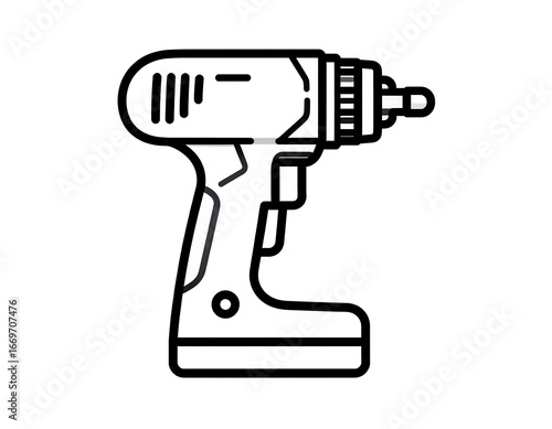 Simple black and white illustration of a cordless drill