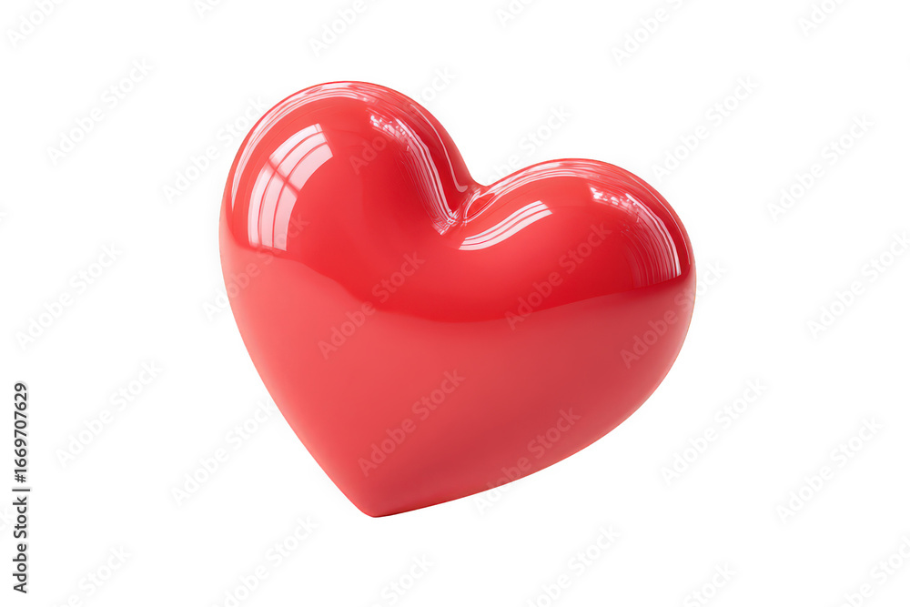 Fototapeta premium A shiny red heart sculpture, symbolizing love and affection, on a white background.