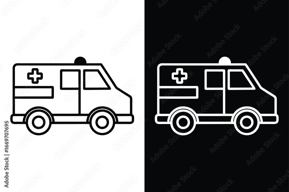 Fototapeta premium Clean Line Ambulance Icon. Medical Transport Vector Illustration