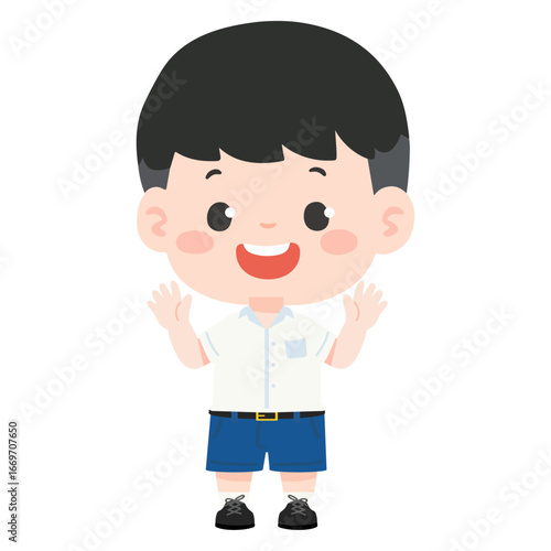 Cartoon Illustration of Boy in School Uniform