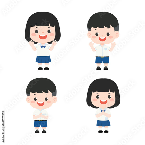 Illustration of Thai Students in Uniforms set