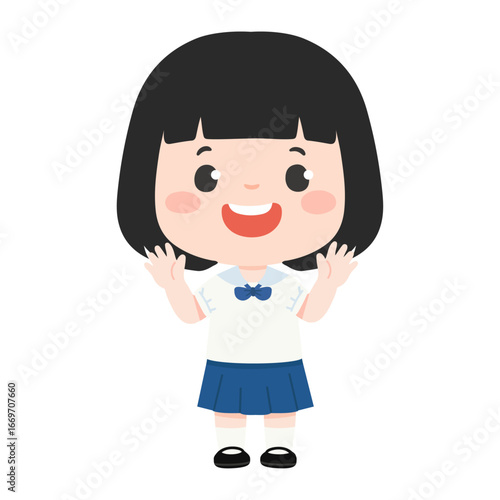 Cartoon Illustration of Girl in School Uniform