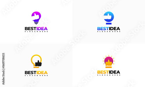 Free Download Set of Best Idea logo designs concept vector, Idea Bulb with Thumb up logo symbol, Education symbol icon - GFXLoad