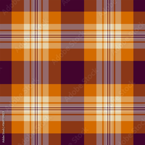 Rural texture fabric check, abstract seamless pattern background. Mid plaid textile tartan vector in orange and pastel colors.