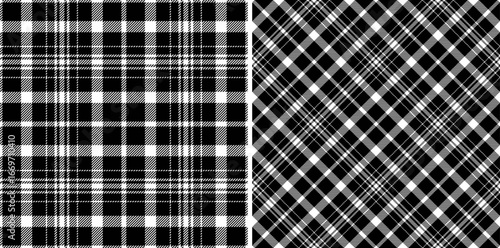 Timeless black and white plaid pattern. Classic tartan textile design, versatile for fashion, backgrounds, and graphic elements. Seamless repeating grid.