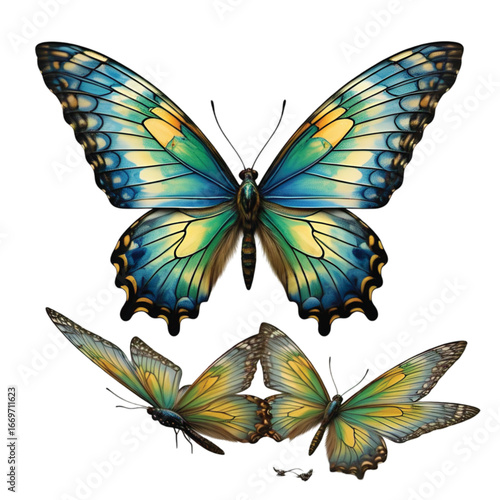 set of colorful butterflies