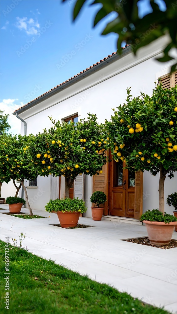 Obraz premium White house with lemon trees