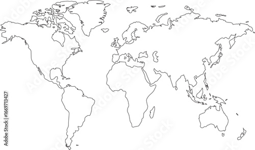 World Map Vector Line Art